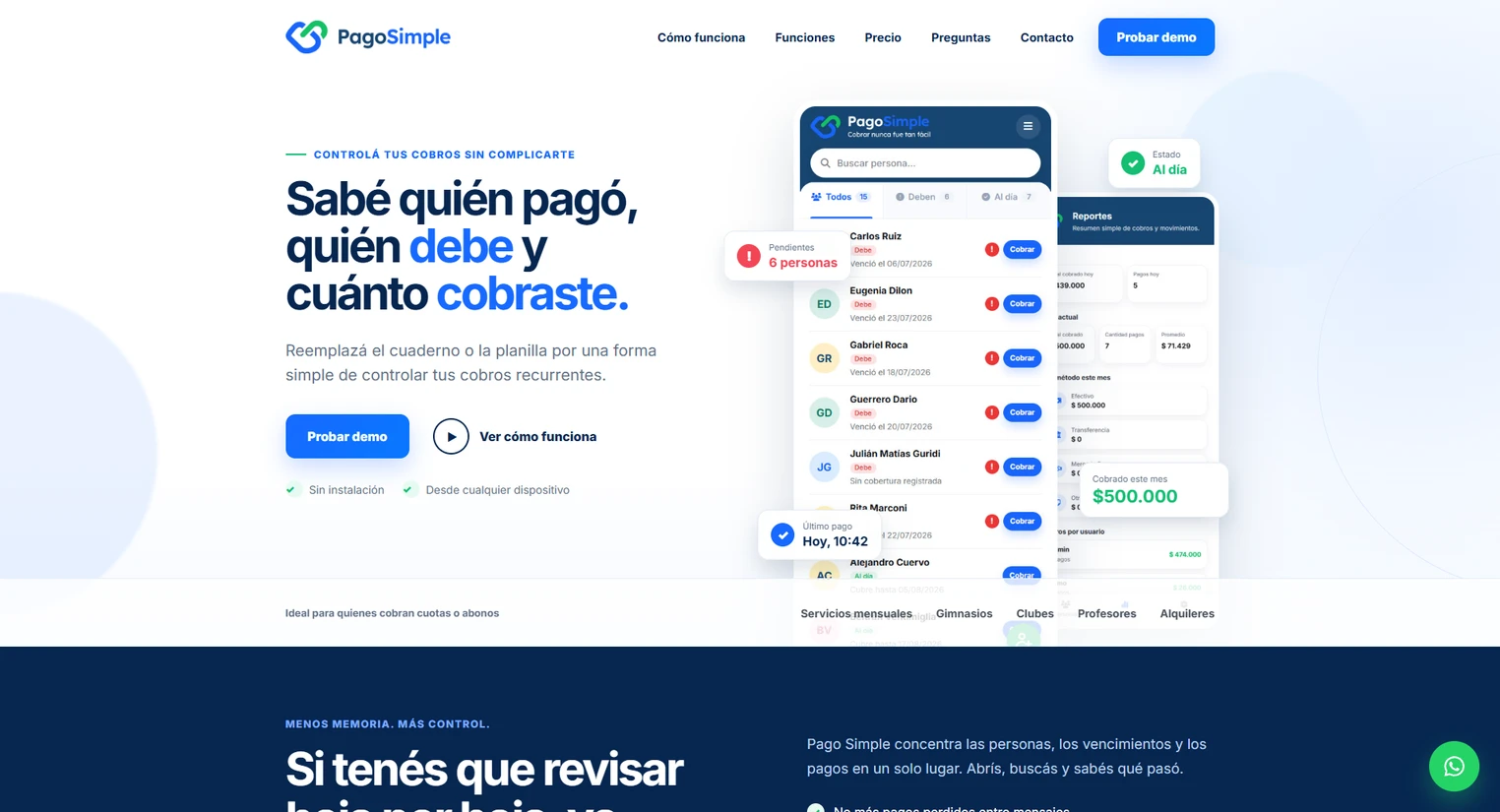 Pago Simple — captura del sitio web