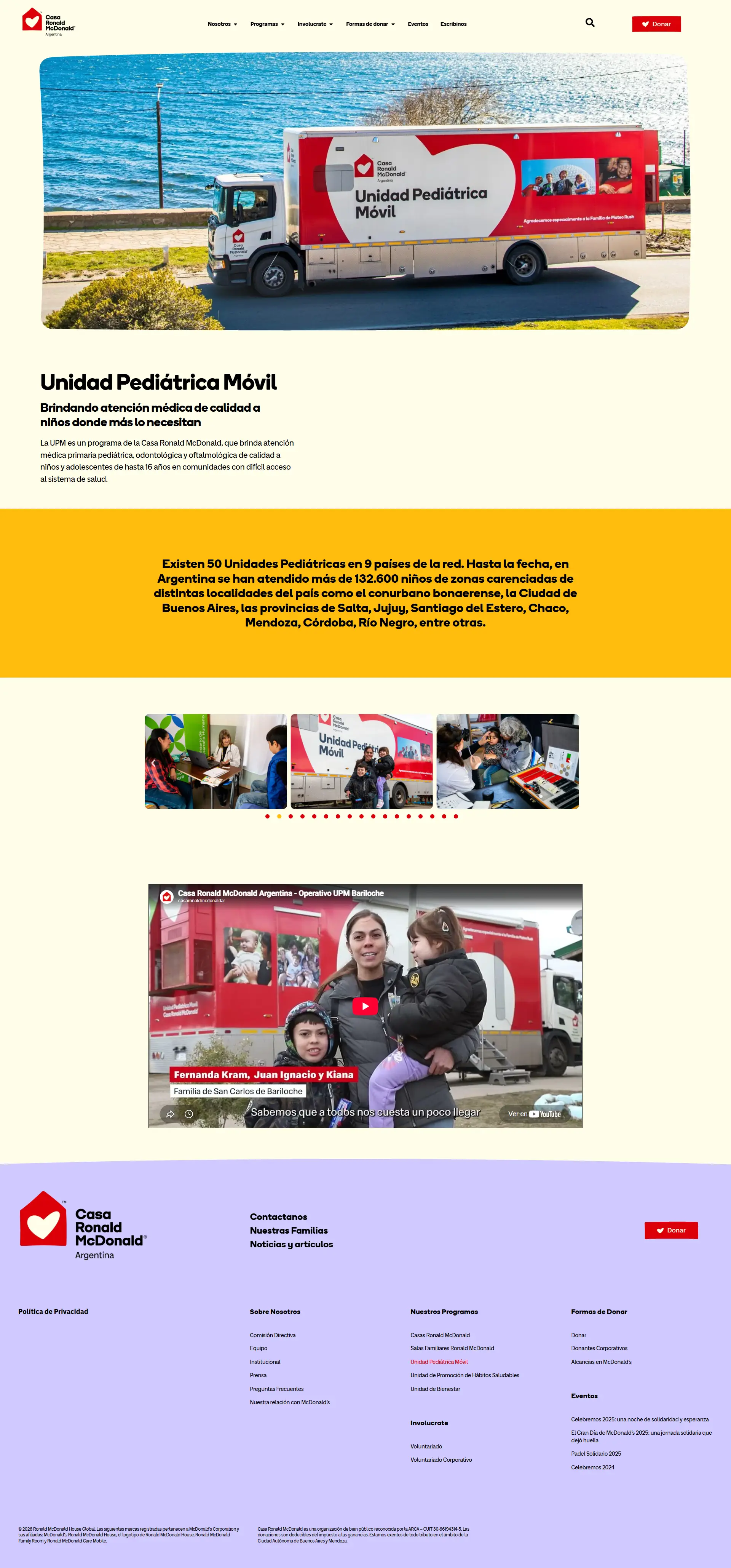 Casa Ronald McDonald Argentina — página Unidad Pediátrica Móvil